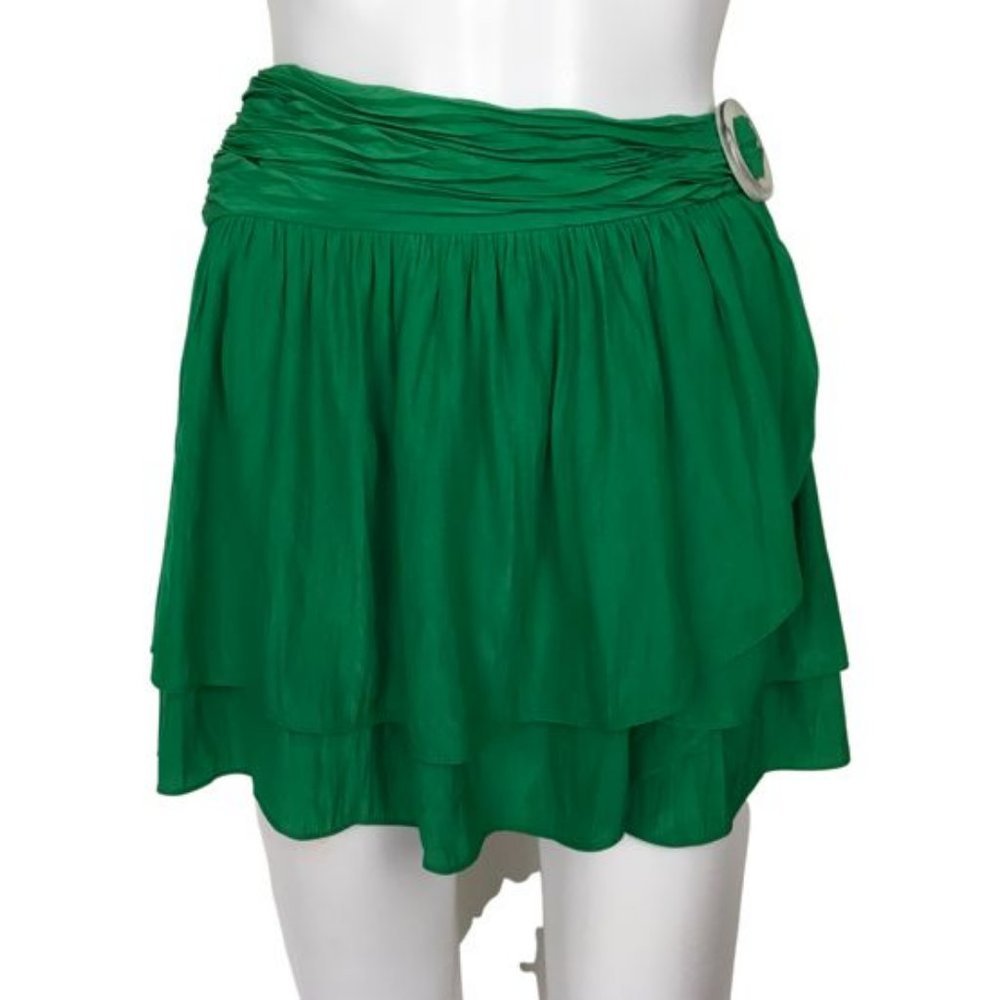NWT Ramy Brook Women's Mini Skirt Green Waistband Pleated Sz S